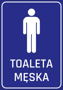 Men\'s Toilet Sticker N233 - Graphic design featuring a simple male figure on a blue background with white text.