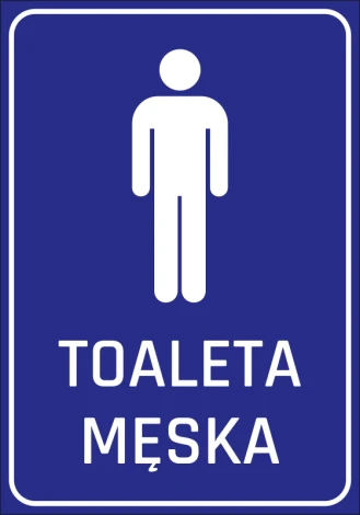 Men\'s Toilet Sticker N233 - Graphic design featuring a simple male figure on a blue background with white text.