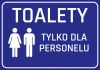 Staff Only Restroom Sticker - Graphic Design. White female and male symbols on a blue background with text.