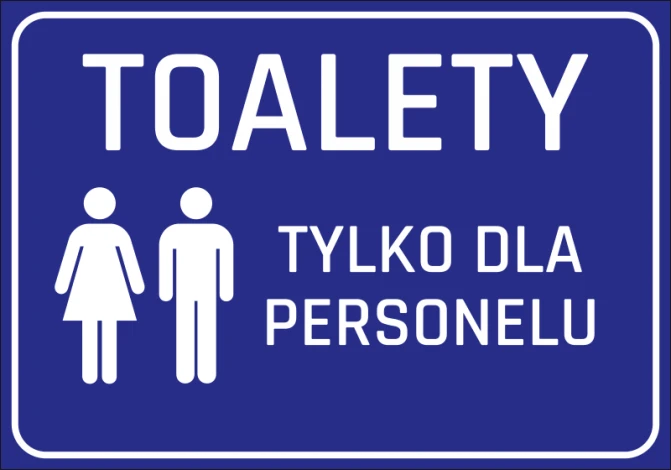 Staff Only Restroom Sticker - Graphic Design. White female and male symbols on a blue background with text.