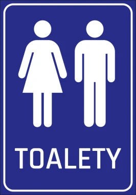 Toilet Sticker N231 - Graphic design featuring male and female figures on a blue background.