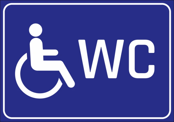 WC sticker for disabled individuals - Graphic design featuring a wheelchair user next to the WC label.