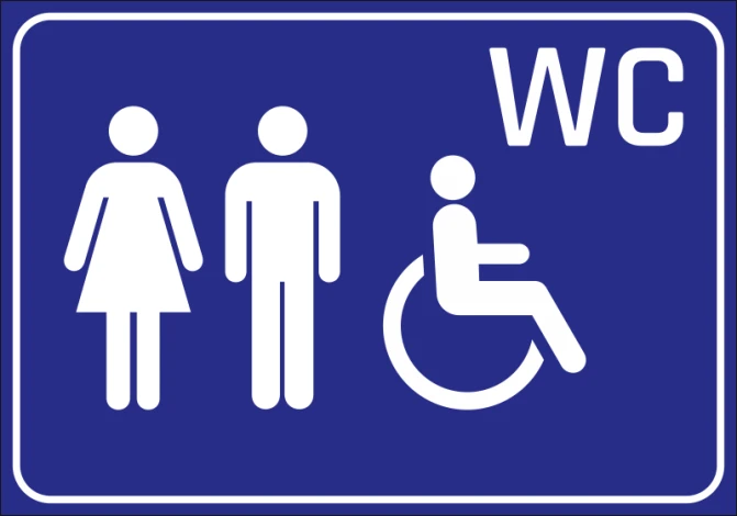 WC Sticker N236 - Graphic design featuring a man, woman, and a person in a wheelchair.