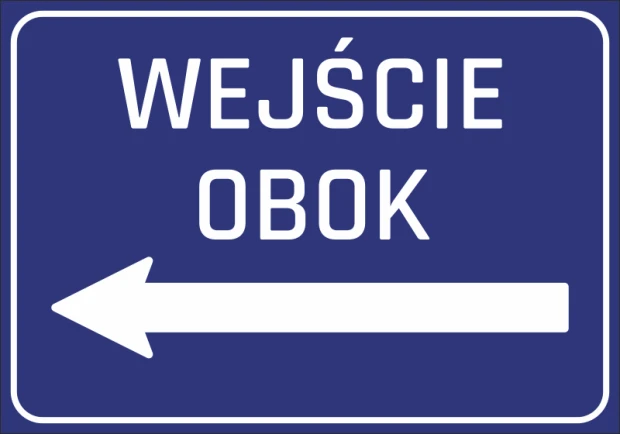 Entrance sticker N252 - Graphic design. Blue background with white text and left arrow.