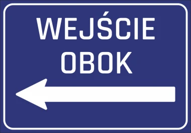 Entrance sticker N252 - Graphic design. Blue background with white text and left arrow.