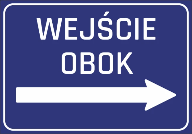 Entrance sticker N253 - Graphic design. Blue background with white text and right arrow.