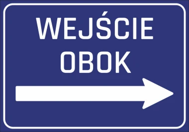 Entrance sticker N253 - Graphic design. Blue background with white text and right arrow.