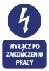 Sticker: Turn Off After Work - Graphic Design. Round lightning symbol above rectangular text.