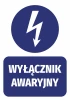 Emergency Switch Sticker N230 - Graphic design. Round shape with a lightning bolt and rectangular text.
