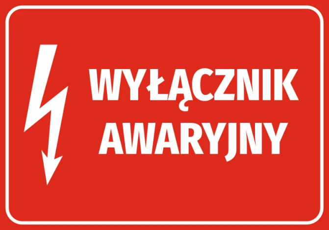 Emergency Switch Sticker N241 - Graphic design. Red background with white text and lightning symbol.