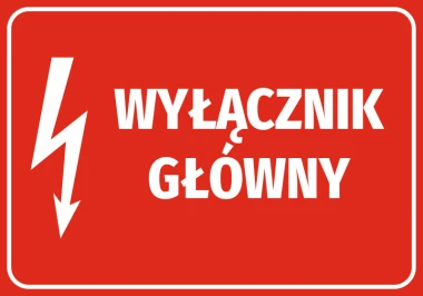 Main Switch Sticker - Graphic Design. Red background with white text and lightning symbol.
