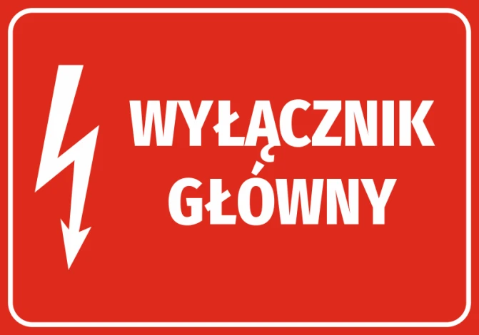 Main Switch Sticker - Graphic Design. Red background with white text and lightning symbol.