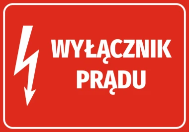Power Switch Sticker - Graphic Design. Red background with a white lightning symbol and text.