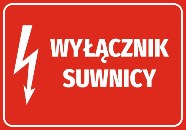 Crane switch sticker - Graphic design. Red background with white text and lightning bolt symbol.