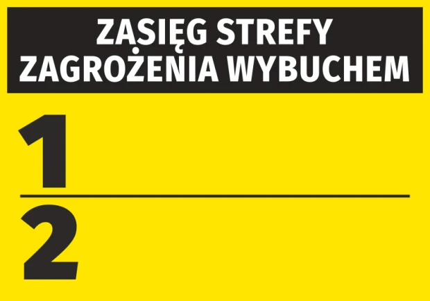 Explosion hazard zone sticker - Graphic design. Yellow background with black text and large numbers.