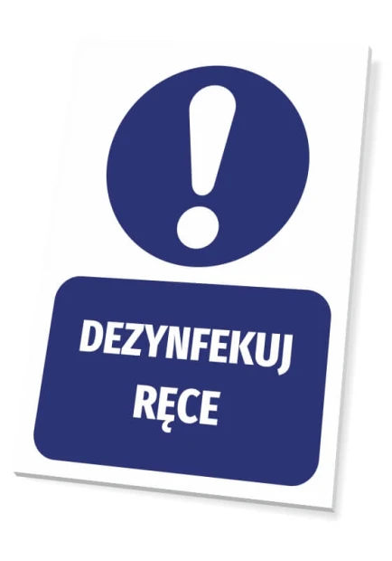Hand Sanitizer Sign - Graphic Design. Round symbol with an exclamation mark above the text SANITIZE HANDS.