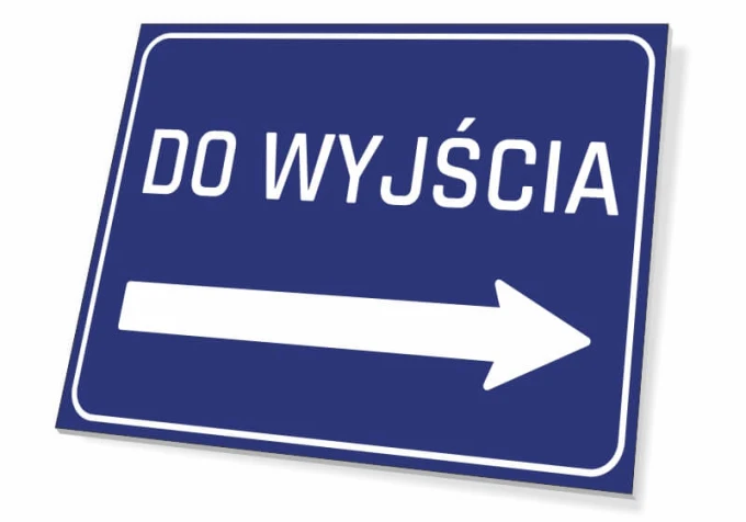 Right Exit Sign T251 - Graphic design. Blue background with white text and right arrow.