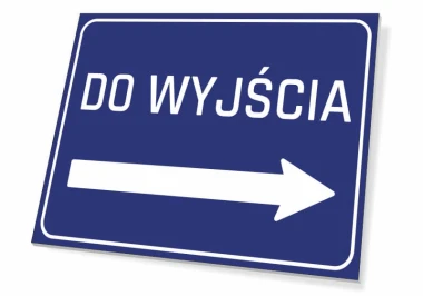 Right Exit Sign T251 - Graphic design. Blue background with white text and right arrow.