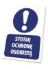 Personal protective equipment sign - Graphic design. Round symbol with an exclamation mark above a rectangle with text.