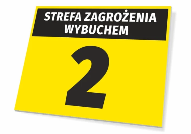 Explosion hazard sign T260 - Graphic design. Yellow background with black text and large number 2.