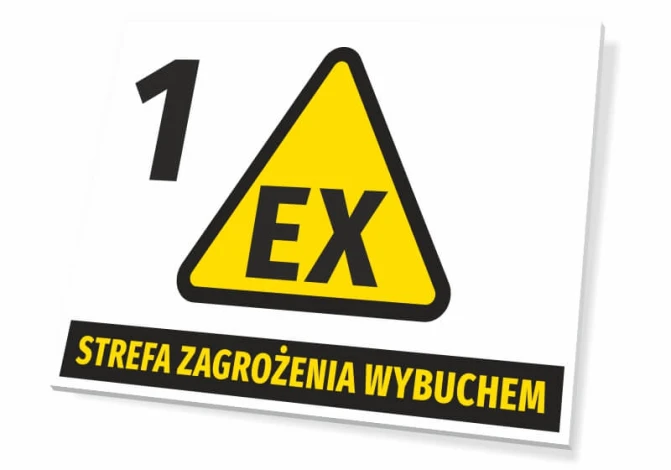 Explosion hazard sign T266 - Graphic design. Yellow triangle with black EX text and black stripe.