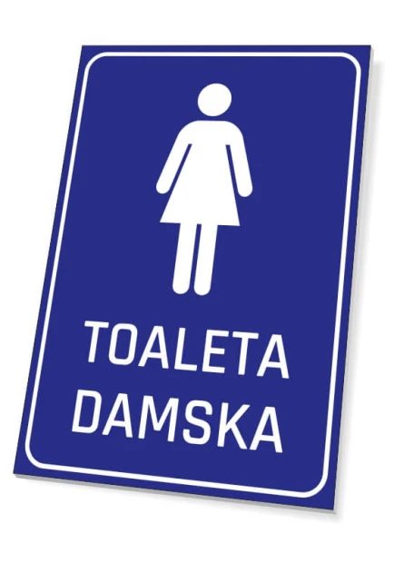 Women\'s Toilet Sign T232 - Rectangular sign with blue background, white female figure, and text.