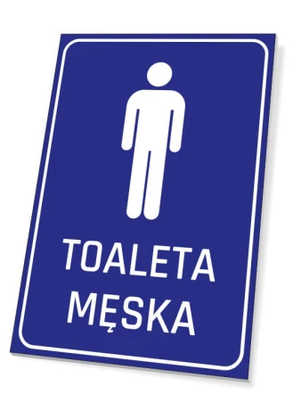 Men\'s Toilet Sign T233 - Graphic design with blue background, white letters, and male symbol.