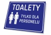 Staff Only Restroom Sign - Graphic Design. Blue background with white male and female symbols and text.