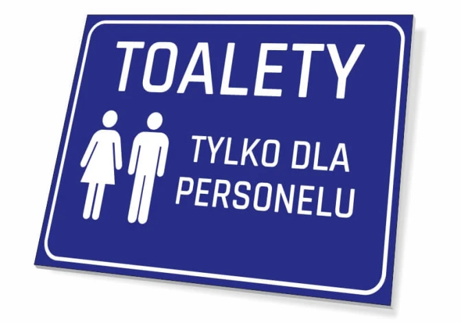 Staff Only Restroom Sign - Graphic Design. Blue background with white male and female symbols and text.