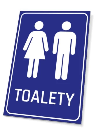 Toilet Sign T231 - Graphic design featuring male and female icons on a blue background.