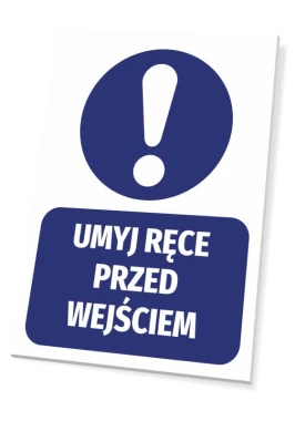 Wash your hands before entering - Graphic design. Round symbol with an exclamation mark on a rectangular background.