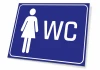 Women\'s restroom sign - Rectangular sign with a white female icon and WC text.