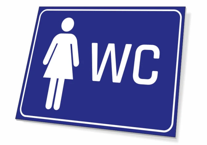 Women\'s restroom sign - Rectangular sign with a white female icon and WC text.