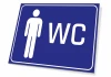 Men\'s restroom sign - Simple graphic design featuring a man next to the WC label in blue and white colors.