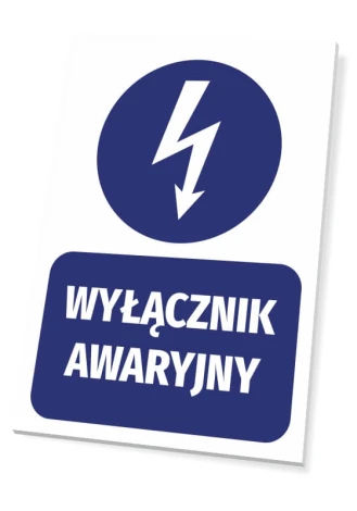 Emergency Switch Sign T230 - Graphic design. Round lightning symbol above text in a rectangle.
