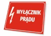 Power Switch Sign - Graphic Design. Red background with white text and lightning bolt symbol.