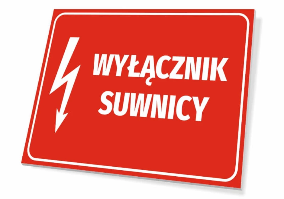 Crane switch sign - Graphic design. Red background with white text and lightning symbol.
