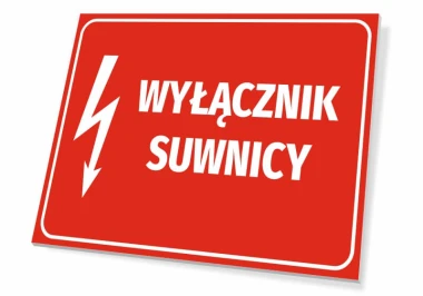 Crane switch sign - Graphic design. Red background with white text and lightning symbol.