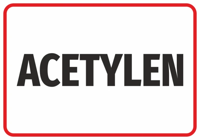 Acetylene sticker - Graphic design with large black letters on a white background, surrounded by a red border.