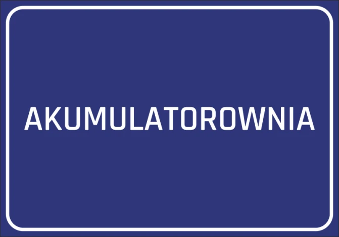 Battery Room Sticker - Graphic design. Simple rectangular shape with white text on a blue background.