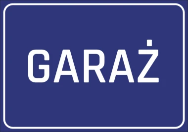 Garage Sticker - Graphic design. Blue background with large, simple white text reading GARAGE.