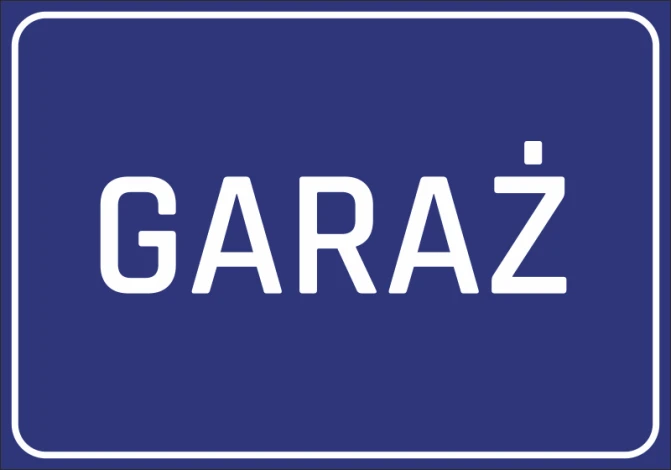 Garage Sticker - Graphic design. Blue background with large, simple white text reading GARAGE.