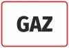 Gas Sticker - Graphic design. Black letters on a white background, surrounded by a red border.