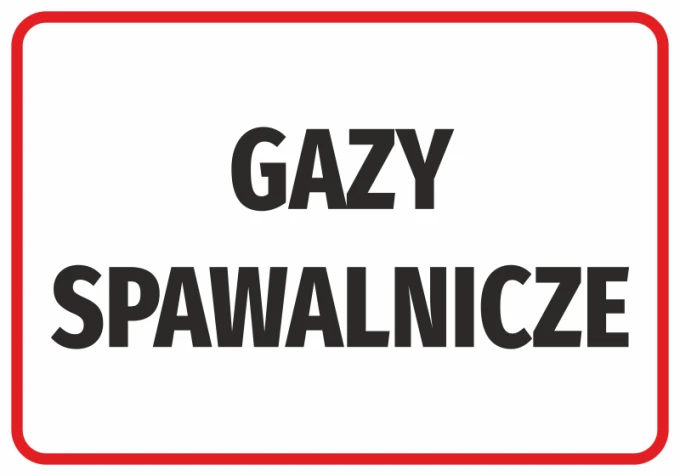 Welding gases sticker - Graphic design. Large black letters on a white background with a red border.