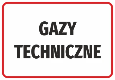 Technical Gas Sticker - Graphic Design. Large black text on a white background with a red border.