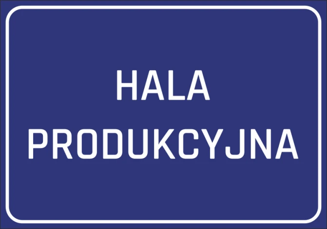 Production Hall Sticker - Graphic design. Simple rectangle with a blue background and white text.