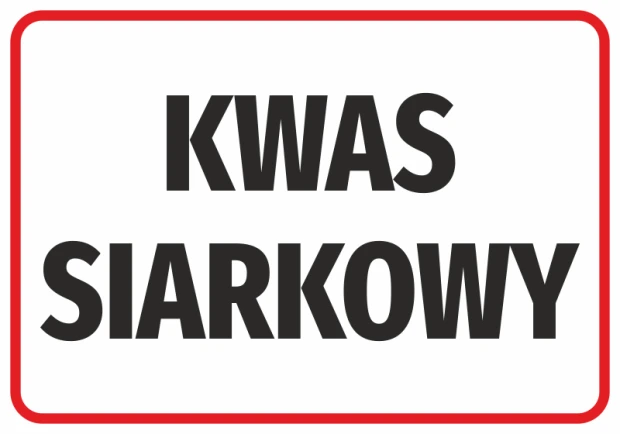 Sulfuric Acid Sticker - Graphic design. Red rectangle with white background and large black text.