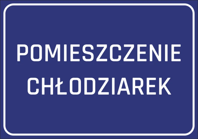 Refrigerator Room Sticker - Graphic Design. Blue background with white text "REFRIGERATOR ROOM".