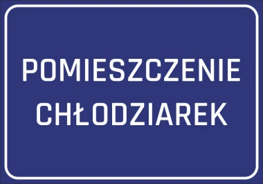 Refrigerator Room Sticker - Graphic Design. Blue background with white text "REFRIGERATOR ROOM".
