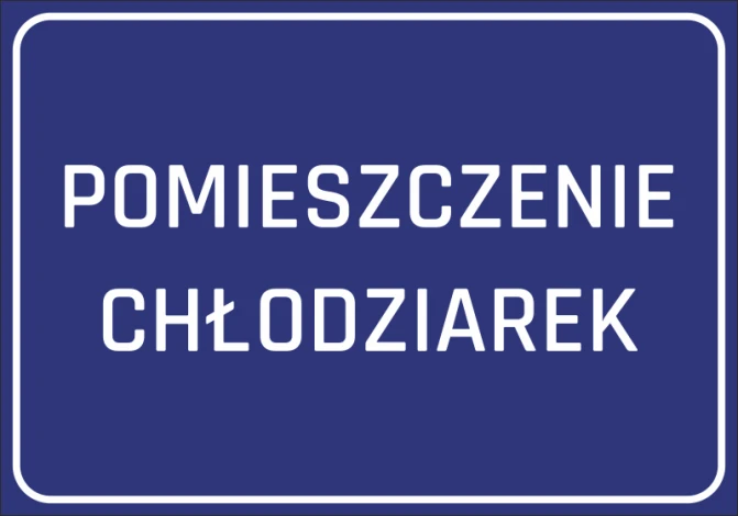 Refrigerator Room Sticker - Graphic Design. Blue background with white text "REFRIGERATOR ROOM".